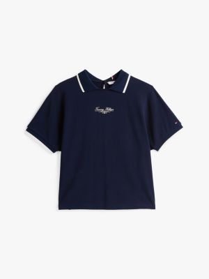 blue logo crew neck polo shirt for women tommy hilfiger