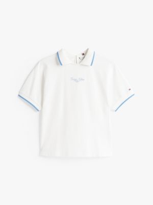 white logo crew neck polo shirt for women tommy hilfiger