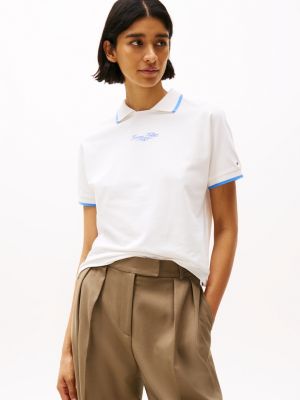 white polohemd mit logo und rundhalsausschnitt für damen - tommy hilfiger