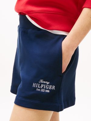 shorts sportivi con logo ricamato blu da donne tommy hilfiger