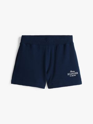 pantalón corto de deporte con logo bordado azul de mujeres tommy hilfiger