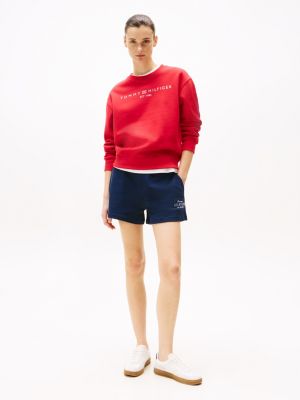 blauw korte sweatbermuda met geborduurd logo voor dames - tommy hilfiger