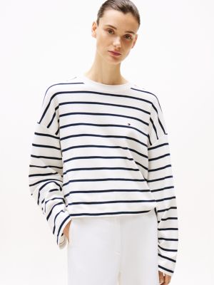 t-shirt relaxed fit a maniche lunghe multi da donne tommy hilfiger