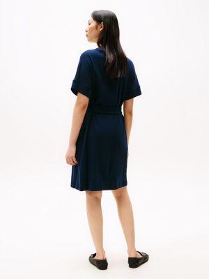 blauw mini-jurk met ceintuur en korte mouwen voor dames - tommy hilfiger