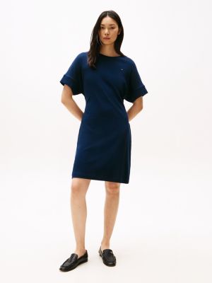 blau kurzarm-minikleid mit taillengürtel für damen - tommy hilfiger