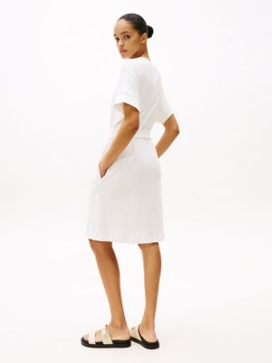 robe courte ceinturée à manches courtes blanc pour femmes tommy hilfiger