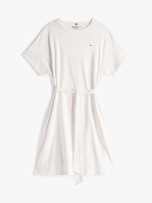 robe courte ceinturée à manches courtes blanc pour femmes tommy hilfiger