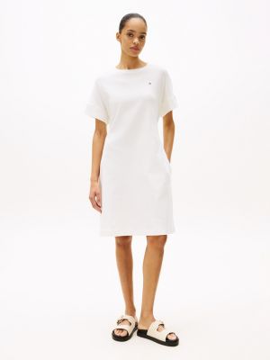 robe courte ceinturée à manches courtes blanc pour femmes tommy hilfiger