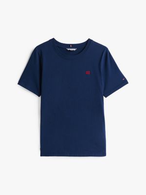 niebieski t-shirt z kontrastową flagą hilfiger dla kobiety - tommy hilfiger