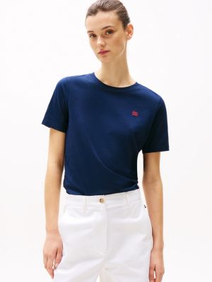 blau t-shirt mit kontrast-hilfiger flag für damen - tommy hilfiger