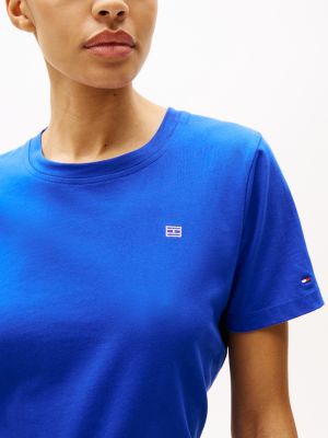 blauw t-shirt met contrasterende hilfiger-vlag voor dames - tommy hilfiger