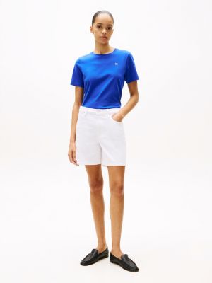 blauw t-shirt met contrasterende hilfiger-vlag voor dames - tommy hilfiger