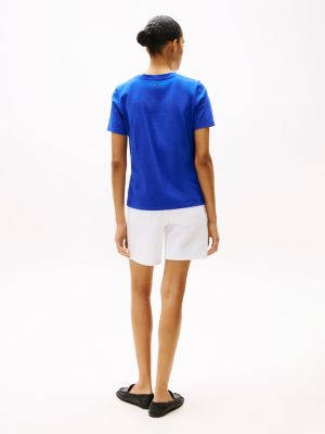 t-shirt con bandierina hilfiger a contrasto blu da donne tommy hilfiger