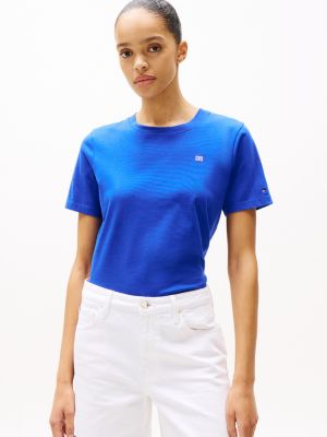 blauw t-shirt met contrasterende hilfiger-vlag voor dames - tommy hilfiger