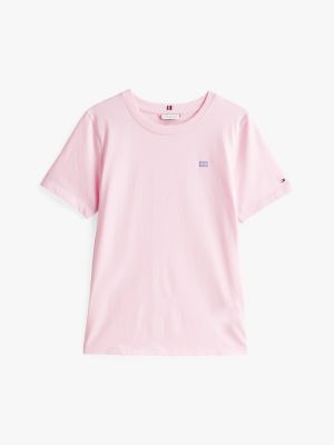 t-shirt à drapeau hilfiger contrasté rose pour femmes tommy hilfiger