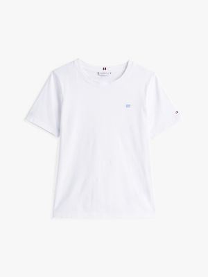 weiß t-shirt mit kontrast-hilfiger flag für damen - tommy hilfiger