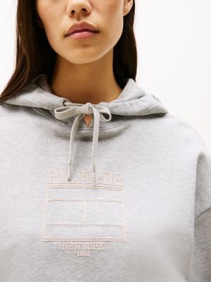 grau relaxed fit hoodie mit hilfiger-flag für damen - tommy hilfiger