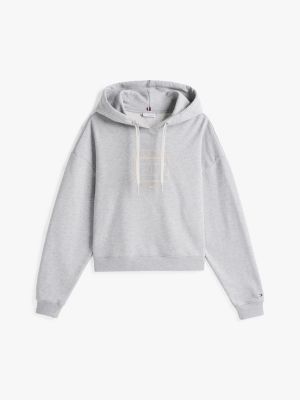 grau relaxed fit hoodie mit hilfiger-flag für damen - tommy hilfiger