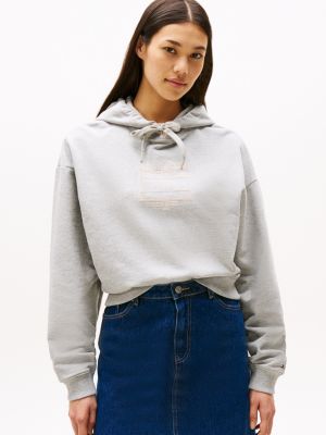 grau relaxed fit hoodie mit hilfiger-flag für damen - tommy hilfiger