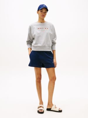 grau sweatshirt mit gestickter flag für damen - tommy hilfiger