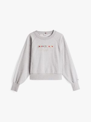 grijs sweatshirt met geborduurde vlaggen voor dames - tommy hilfiger