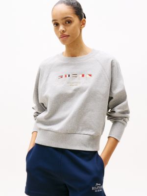 sweat à drapeaux brodés grey pour femmes tommy hilfiger