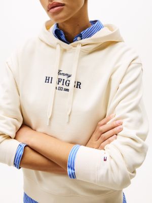 sweat à capuche à logo brodé blanc pour femmes tommy hilfiger