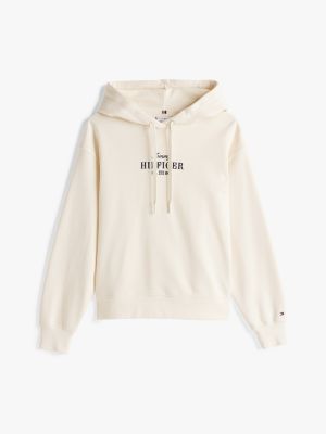 felpa con cappuccio e logo ricamato bianco da donne tommy hilfiger