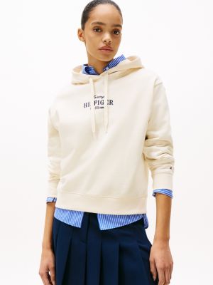 white hoodie mit aufgesticktem logo für damen - tommy hilfiger