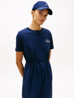 blau mini-t-shirtkleid mit logo für damen - tommy hilfiger