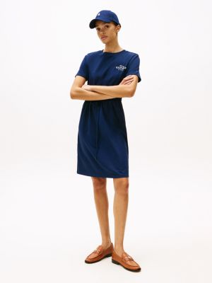 blau mini-t-shirtkleid mit logo für damen - tommy hilfiger