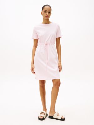 pink mini-t-shirtkleid mit logo für damen - tommy hilfiger