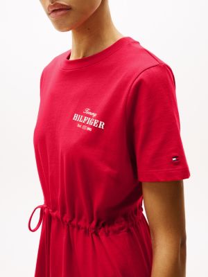 rot mini-t-shirtkleid mit logo für damen - tommy hilfiger