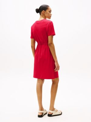 rot mini-t-shirtkleid mit logo für damen - tommy hilfiger