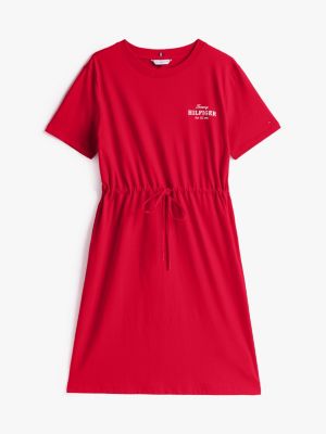 rot mini-t-shirtkleid mit logo für damen - tommy hilfiger