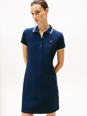 vestito polo corto con bordi a righe blu da donne tommy hilfiger