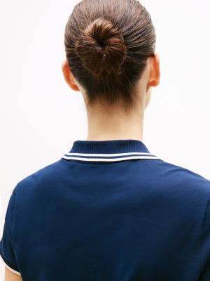 blauw mini-polojurk met contrasterende rand voor dames - tommy hilfiger