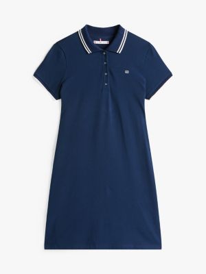 blau mini-polokleid mit kontrast-streifen für damen - tommy hilfiger