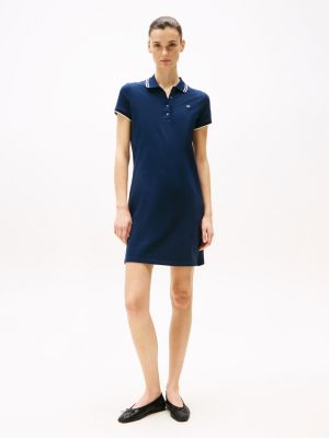 vestito polo corto con bordi a righe blu da donne tommy hilfiger