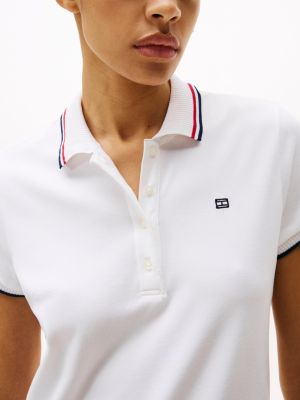 wit mini-polojurk met contrasterende rand voor dames - tommy hilfiger