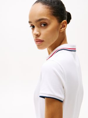 wit mini-polojurk met contrasterende rand voor dames - tommy hilfiger