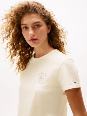 t-shirt à imprimé the sofia capsule jaune pour femmes tommy hilfiger