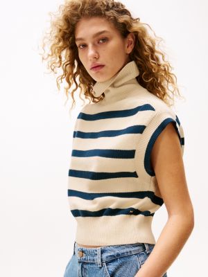 blue the sofia capsule roll neck sleeveless jumper for women tommy hilfiger