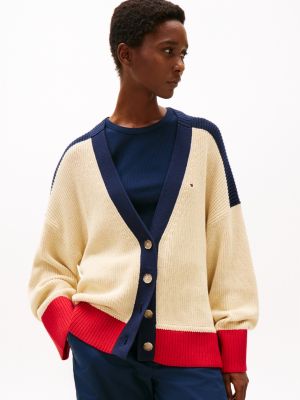 multi relaxed v-neck cardigan for women tommy hilfiger