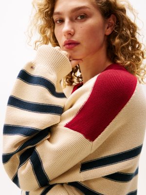 beige the sofia capsule breton stripe relaxed jumper for women tommy hilfiger