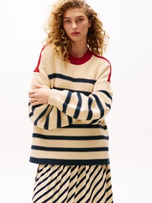 beige the sofia capsule breton stripe relaxed jumper for women tommy hilfiger