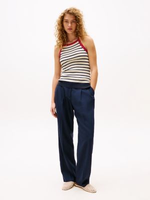 blue the sofia capsule regular wide leg trousers for women tommy hilfiger