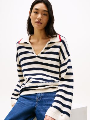 multi pointelle stripe relaxed jumper for women tommy hilfiger