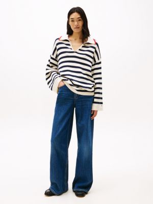 multi pointelle stripe relaxed jumper for women tommy hilfiger