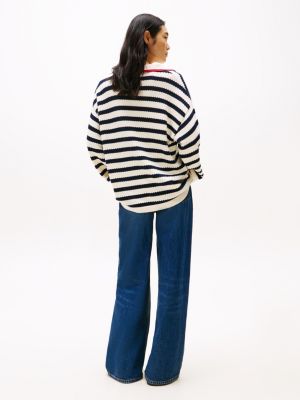 multi pointelle stripe relaxed jumper for women tommy hilfiger